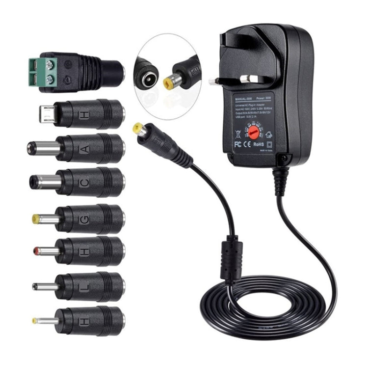 30W USB Interface Adjustable Power Adapter With Power Monitoring LED Light — EU Plug