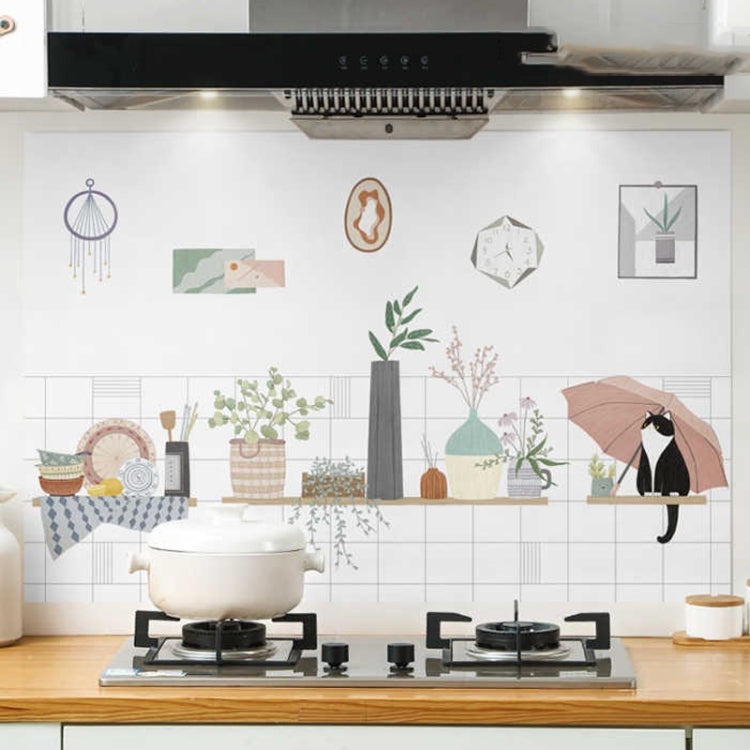 90x30cm Small Kitchen Stove Tile Oil Smoke Stickers Waterproof And Anti Oil Stain Cartoon Wallpaper — Biscuit Cat