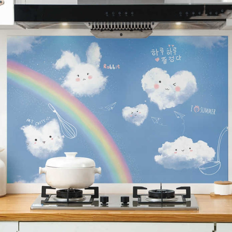 90x30cm Small Kitchen Stove Tile Oil Smoke Stickers Waterproof And Anti Oil Stain Cartoon Wallpaper — Flaw Painting