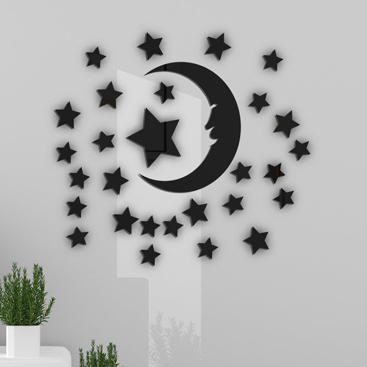29pcs /Set Acrylic Stars And Moon Stereoscopic Mirror Wall Stickers Self-Adhesive Bedroom Background Wall Decoration — Silver