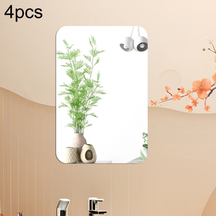 Round Corner Models Rectangle Acrylic Mirror Stereo Wall Stickers Home Decoration Soft Mirror — 4pcs 15cm x 10cm