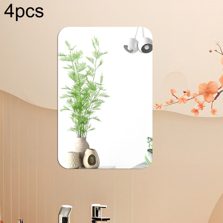 Round Corner Models Rectangle Acrylic Mirror Stereo Wall Stickers Home Decoration Soft Mirror — 4pcs 30cm x 20cm