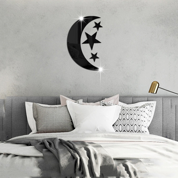 4pcs /Set Acrylic Moon Stars Mirror Wall Sticker Home Decoration Soft Mirror — Gold
