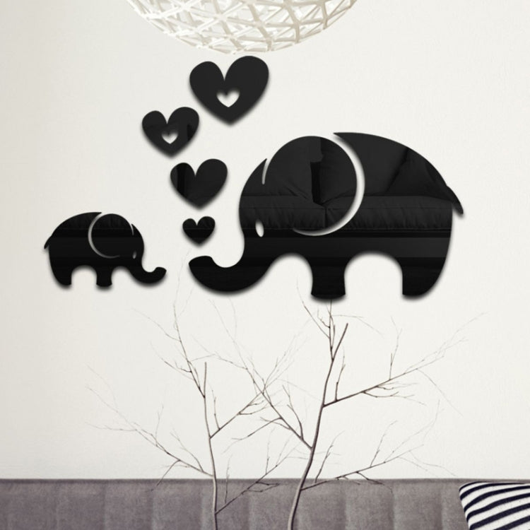 6pcs /Set Acrylic Elephant Mirror Stereo Wall Stickers Home Decoration Soft Mirror — Silver