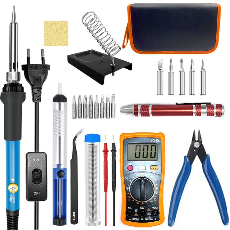 60W Adjustable Temperature Soldering Iron Set with VC830L Digital Multimeter