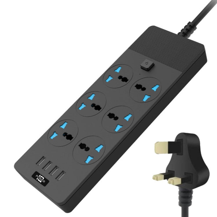 TB-T12 3000W 2m 4-USB Ports + 6-Jacks Multifunctional Flame-Retardant Socket With Switch