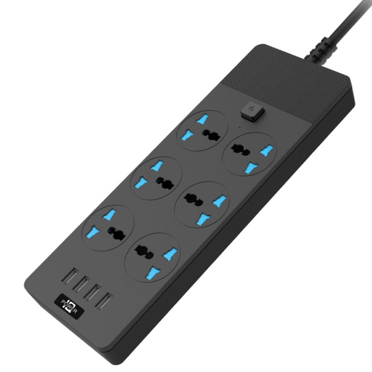 TB-T12 3000W 2m 4-USB Ports + 6-Jacks Multifunctional Flame-Retardant Socket With Switch — EU Plug