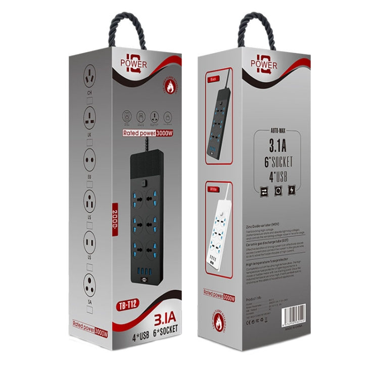TB-T12 3000W 2m 4-USB Ports + 6-Jacks Multifunctional Flame-Retardant Socket With Switch — view 15