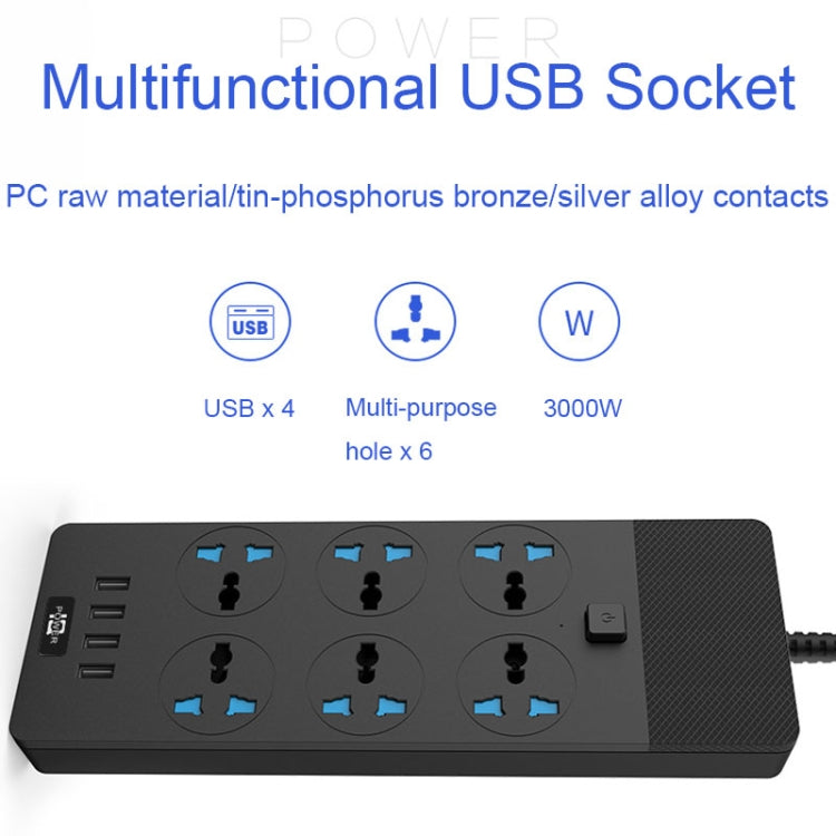 TB-T12 3000W 2m 4-USB Ports + 6-Jacks Multifunctional Flame-Retardant Socket With Switch — view 8