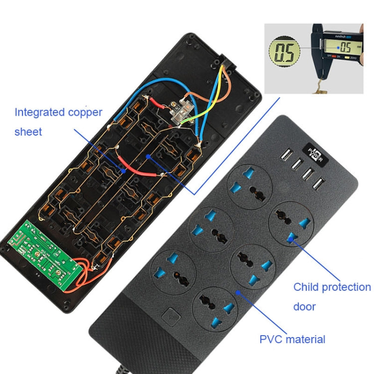 TB-T12 3000W 2m 4-USB Ports + 6-Jacks Multifunctional Flame-Retardant Socket With Switch — view 10