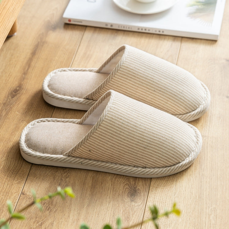 Autumn Winter House Slippers Striped Linen Non-Slip Soft Underside Cotton Flat Shoes — 40-41