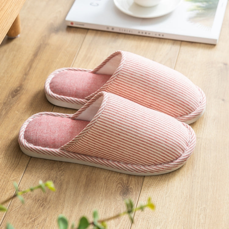 Autumn Winter House Slippers Striped Linen Non-Slip Soft Underside Cotton Flat Shoes — 36-37
