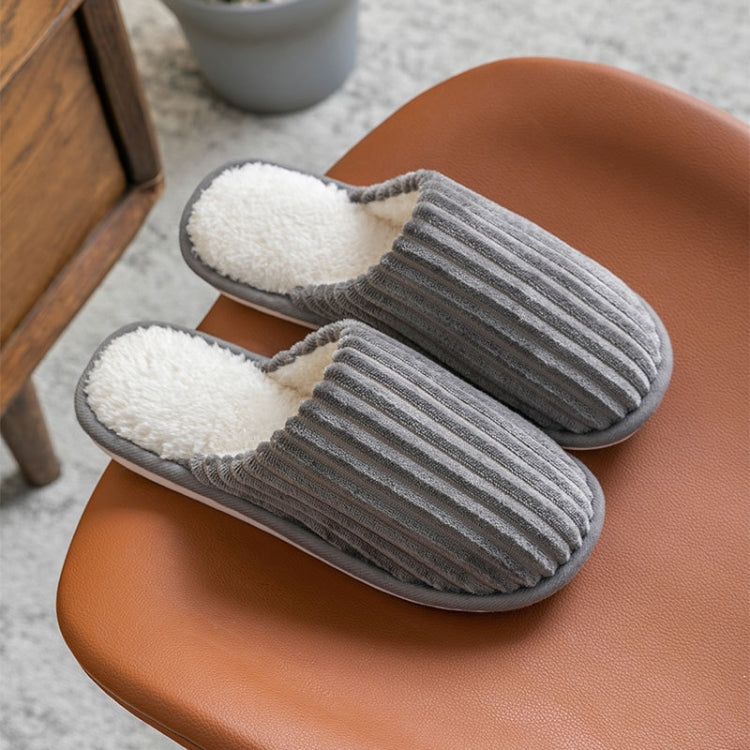 Corduroy Cotton Slippers Winter Warm Non-Slip Thick Sole Flat Shoes — 40-41