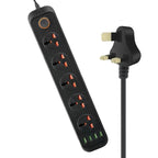 A03 2m 3000W 5 Plugs + 4-USB Ports Multifunctional Flame-retardant Socket with Switch