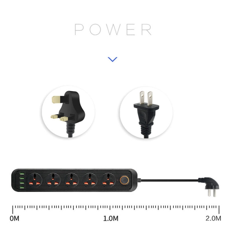 A03 2m 3000W 5 Plugs + 4-USB Ports Multifunctional Flame-retardant Socket with Switch — US Plug