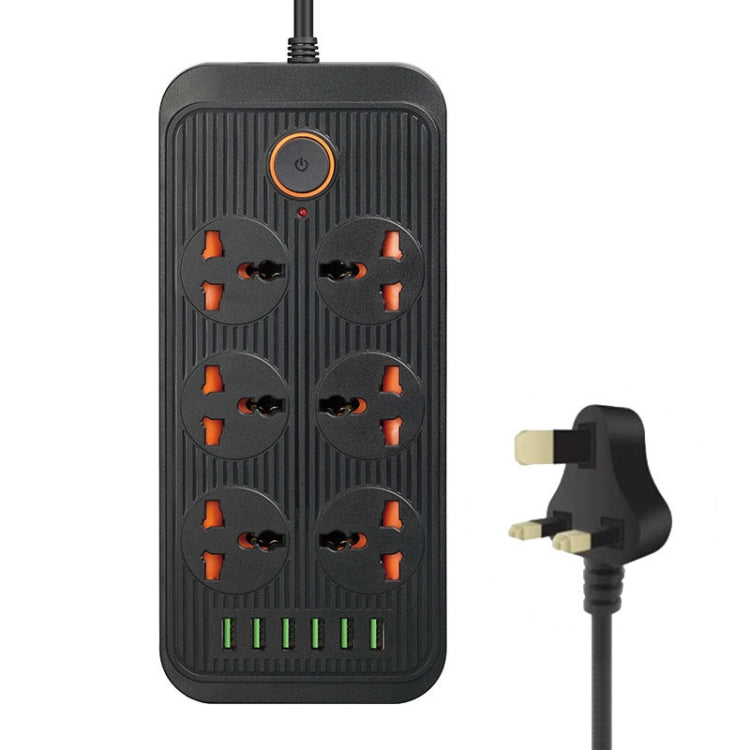 A07 2m 3000W 6 Plugs + 6-USB Ports Multifunctional Flame-retardant Socket with Switch