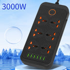 A07 2m 3000W 6 Plugs + 6-USB Ports Multifunctional Flame-retardant Socket with Switch — US Plug