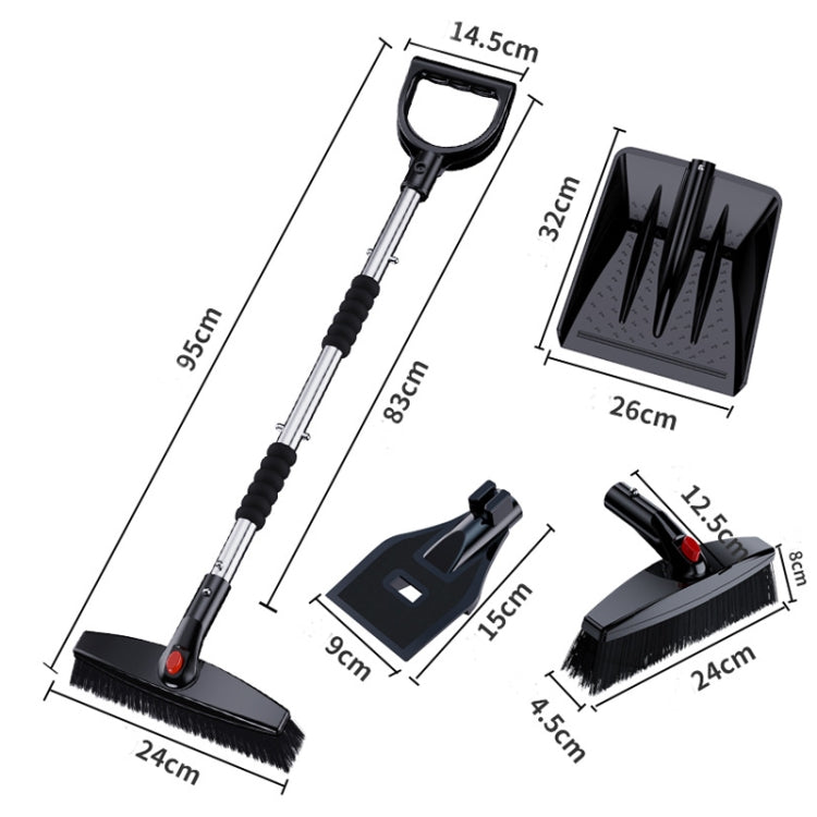 3-in-1 Car Snow Shovel Brush Kit Stainless Steel Retractable Ice Scraper