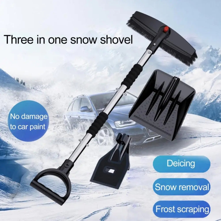 3-in-1 Car Snow Shovel Brush Kit Stainless Steel Retractable Ice Scraper