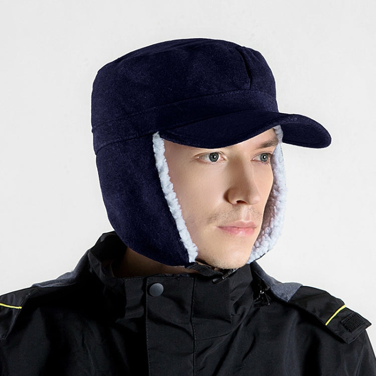 Foldable Warm Lamb Down Thickened Windproof Duck Tongue Hat — Men (Black)