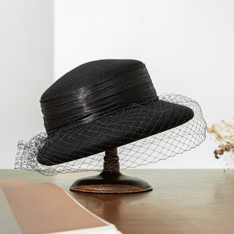 Autumn And Winter Wool Felt Beret Round Top Mesh Decorative Hat — Beige