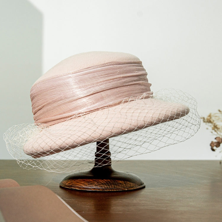Autumn And Winter Wool Felt Beret Round Top Mesh Decorative Hat — Black