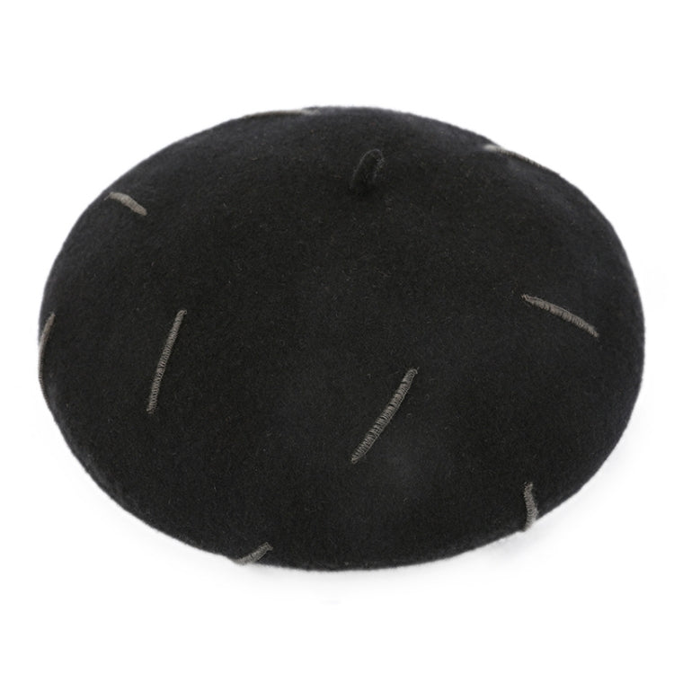 Autumn Winter Embroidered Warm Wool Hat Outdoor Leisure Ladies Beret — One Size