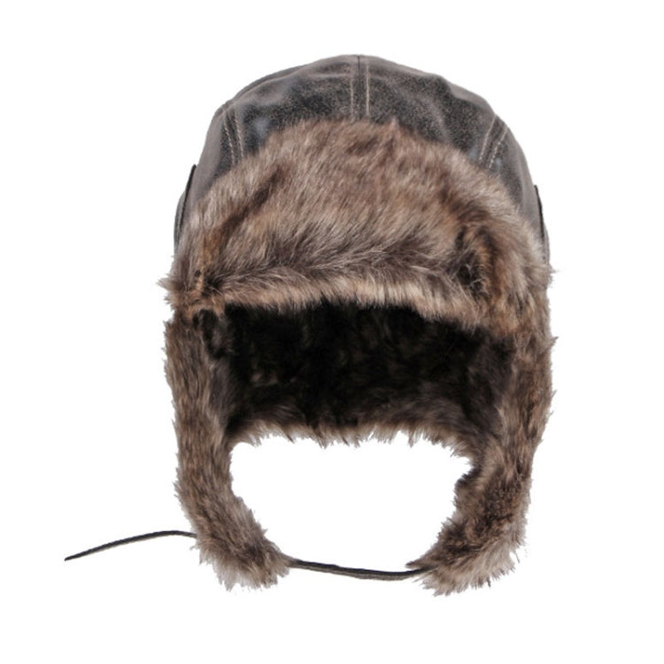 Autumn Winter Imitation Leather Outdoor Ride Hat Ear Protection Pilot Hat — XL About 58-60cm