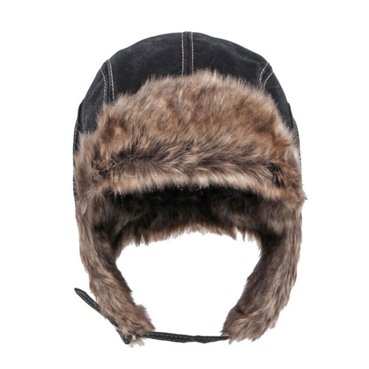 Autumn Winter Imitation Leather Outdoor Ride Hat Ear Protection Pilot Hat — L About 54-58cm