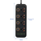 A05 2m 3000W 4 Plugs + 6-USB Ports Multifunctional Flame-Retardant Socket With Switch — US Plug