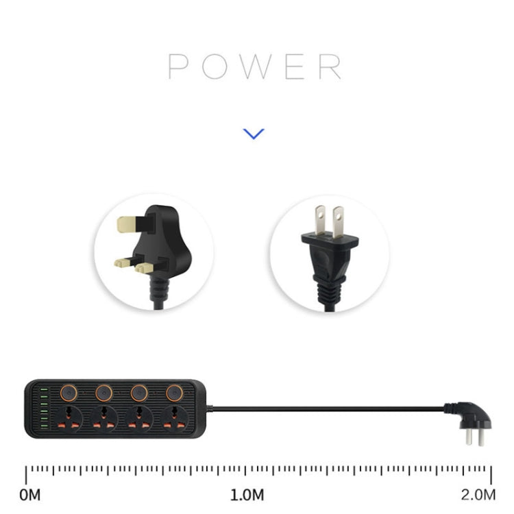 A05 2m 3000W 4 Plugs + 6-USB Ports Multifunctional Flame-Retardant Socket With Switch — view 4