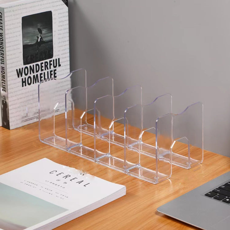 Acrylic Desktop Bookend Book Storage Rack Office Stationery Bookshelf — Regular Transparent