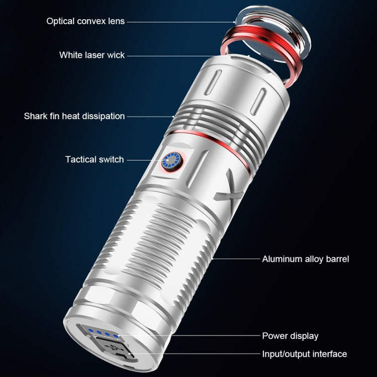 Outdoor White Laser Type-C Charging Telescopic Zoom Flashlight with Power Bank Function