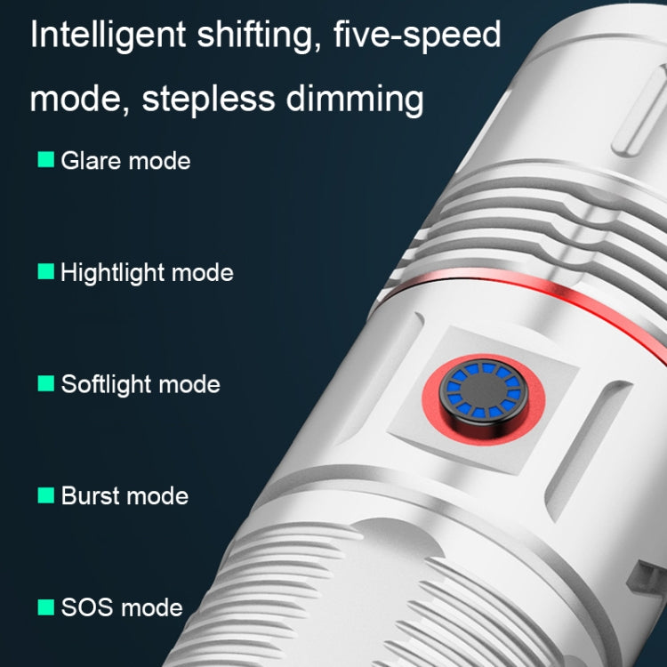Outdoor White Laser Type-C Charging Telescopic Zoom Flashlight with Power Bank Function