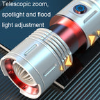 Outdoor White Laser Type-C Charging Telescopic Zoom Flashlight with Power Bank Function