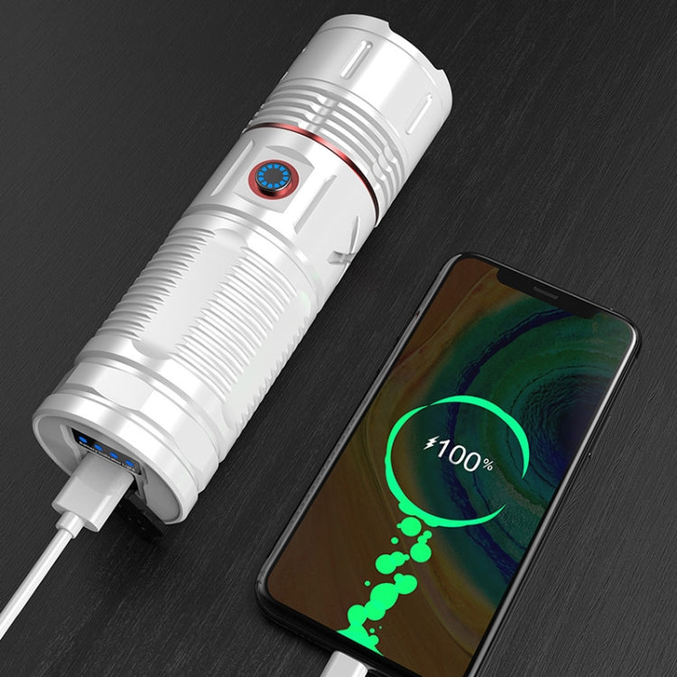 Outdoor White Laser Type-C Charging Telescopic Zoom Flashlight with Power Bank Function