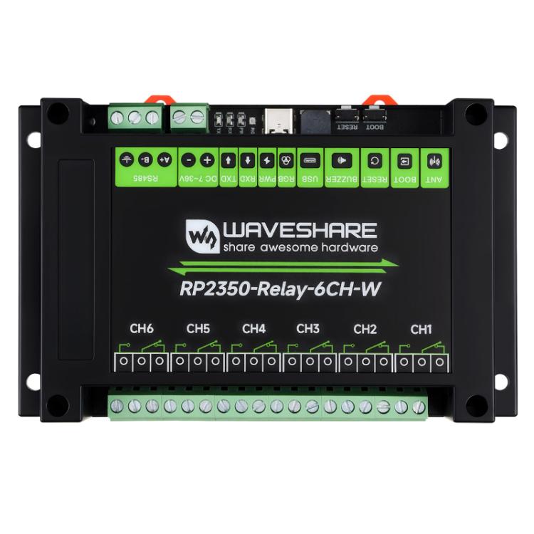 WAVESHARE RP2350 Industrial Control Board 6-Channel Relay Module, Based On RP2350 Microcontroller, Supports Wxternal Interfaces RS485 And Pico