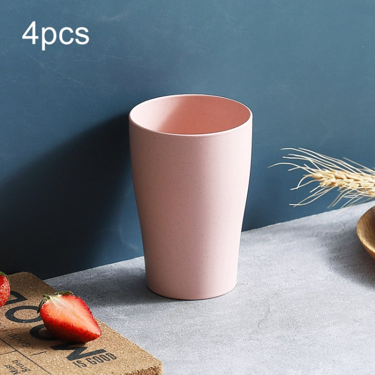 4pcs Wheat Straw Cup Household Plastic Anti-Fall Couple Portable Travel Brushing Cup — Beige