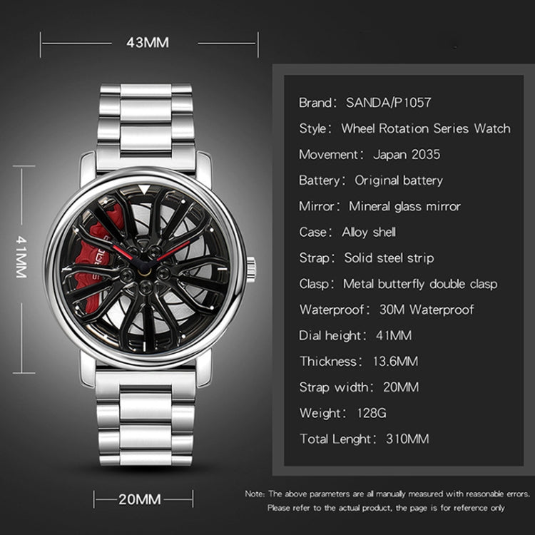 SANDA P1057 Men Skeleton Quartz Steel Strap Personalized Watch — view 5