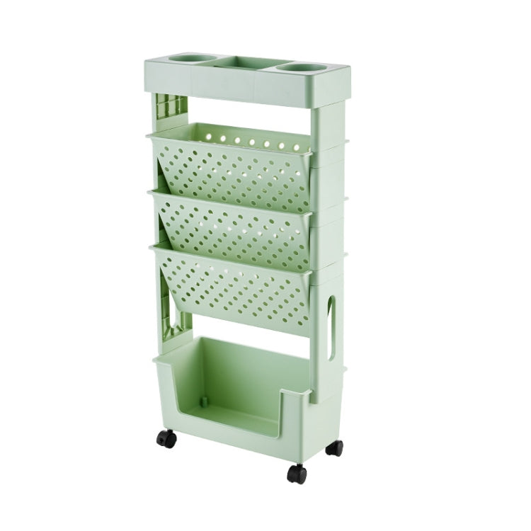 5-layer Movable Trolley Plastic Storage Rack for Student Books Vertical Bookshelves — Pink