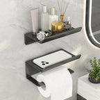 Bathroom Roll Paper Holder No-Punch Cell Phone Storage Shelf — Paper Rack (Gray)