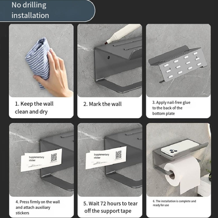 Bathroom Roll Paper Holder No-Punch Cell Phone Storage Shelf — view 16