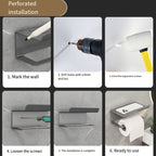 Bathroom Roll Paper Holder No-Punch Cell Phone Storage Shelf — view 17