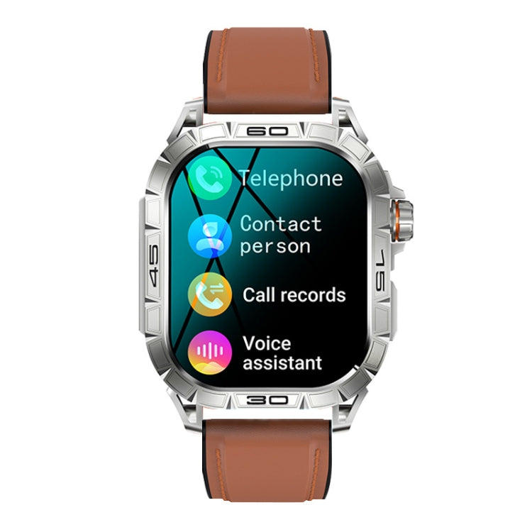 K63 1.96-Inch Heart Rate/Blood Oxygen Monitoring Bluetooth Call Sports Smart Watch — Black Leather
