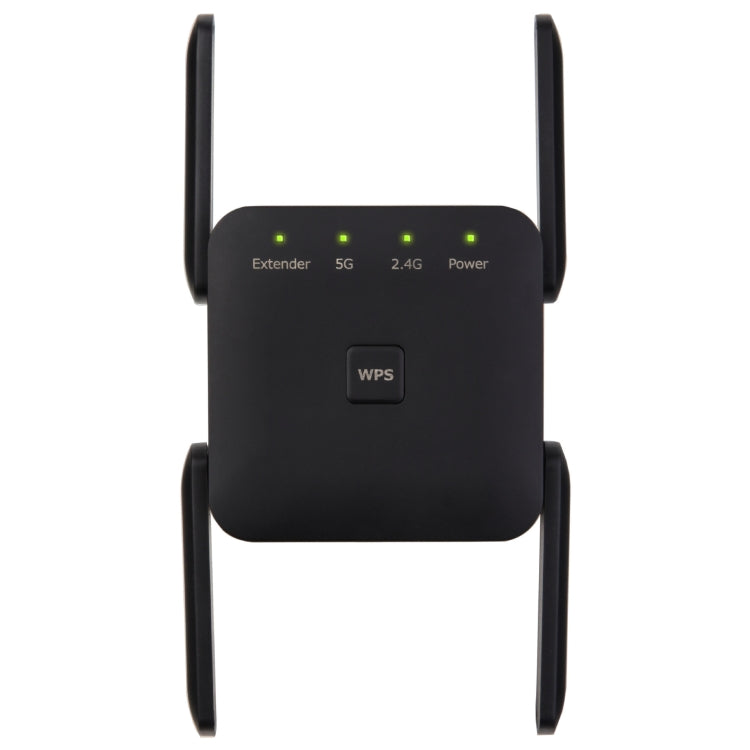 1200Mbps 2.4G / 5G WiFi Extender Booster Repeater Supports Ethernet Port — Black EU Plug