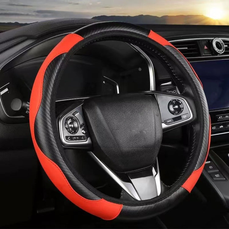 39cm Carbon Fiber Elastic Leather Without Inner Ring Car Steering Wheel Cover — Purple