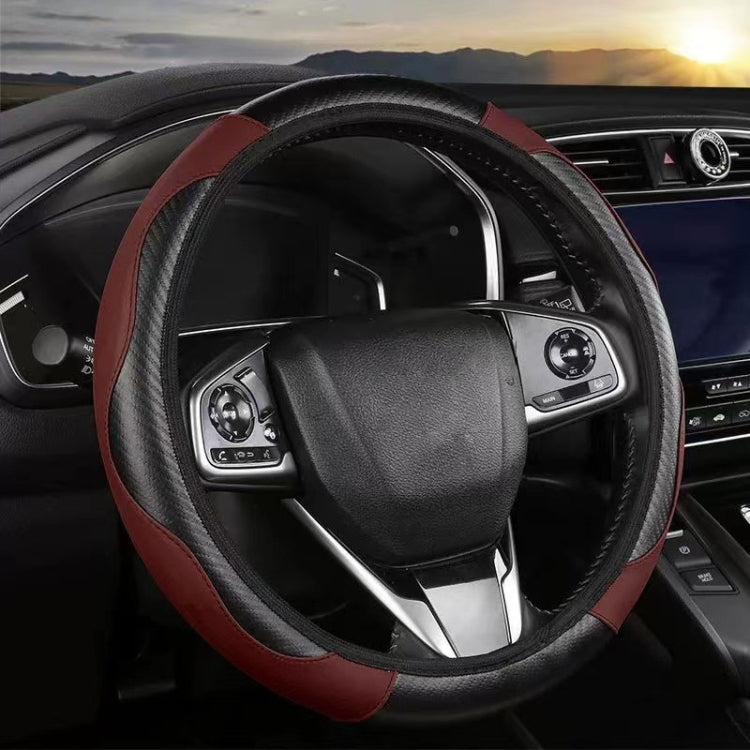 39cm Carbon Fiber Elastic Leather Without Inner Ring Car Steering Wheel Cover — Red
