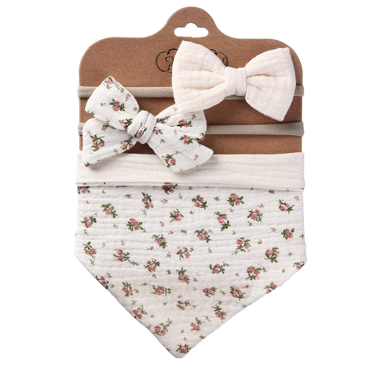 3 In 1 Baby Drooling Towel Cotton Printed Double Sided Triangle Towel Headband Set Waterproof Bibs