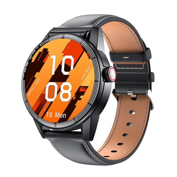 R6 1.32-Inch TWS 2-In-1 Bluetooth Headset Smart Watch, Heart Rate / Blood Oxygen Monitoring — Black Leather