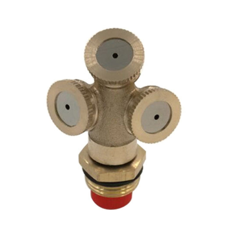 Copper Three Hole Agricultural Sprayer Horticulture Seedling Irrigation Dust Removal Cooling Fogging Nozzle — 1/2 Points Outer Thread